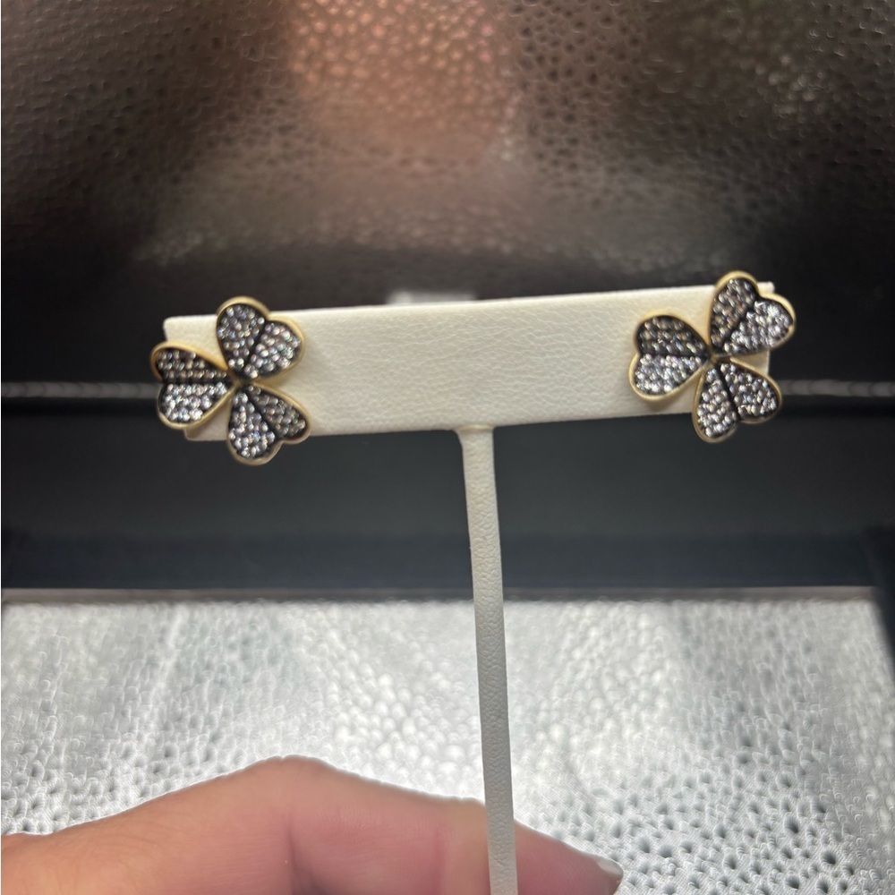 Gold and Silver Heart Flower Earrings